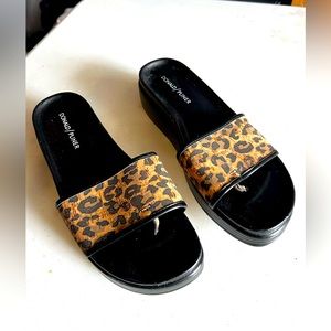 Donald Pliner slides, with inside toe loop, rubber bottom, leopard top, size 7.